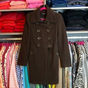 Boston Proper brown fitted knee length pea coat size S